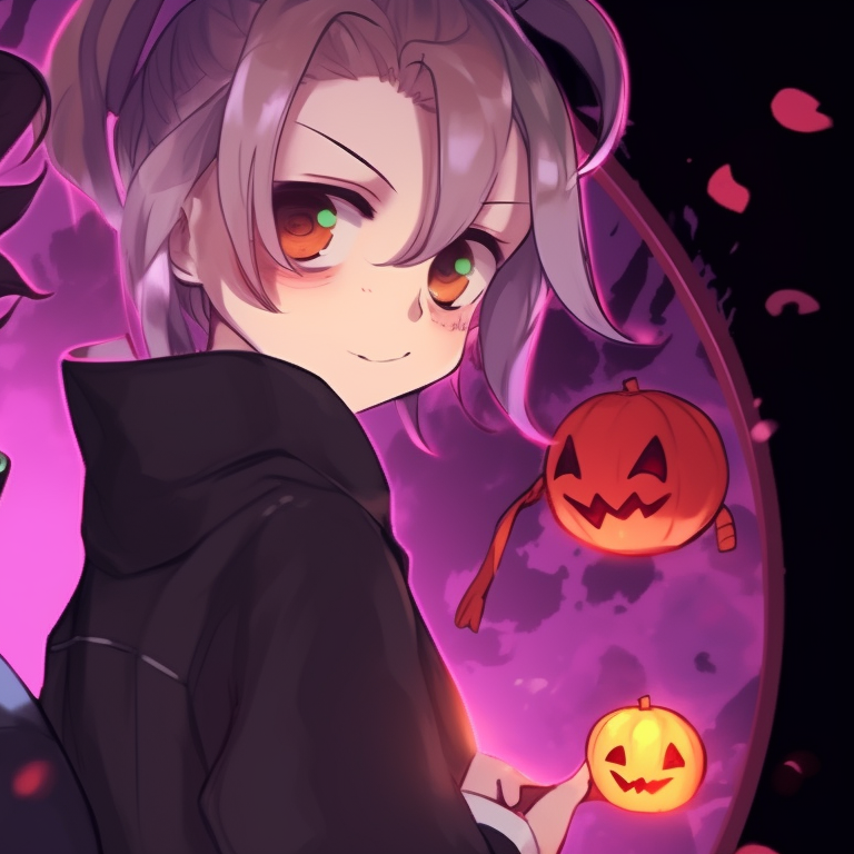 Tanjiro and Kanao, high contrast, detailed Halloween background. tanjiro x kanao with halloween theme pfp pfp for discord.