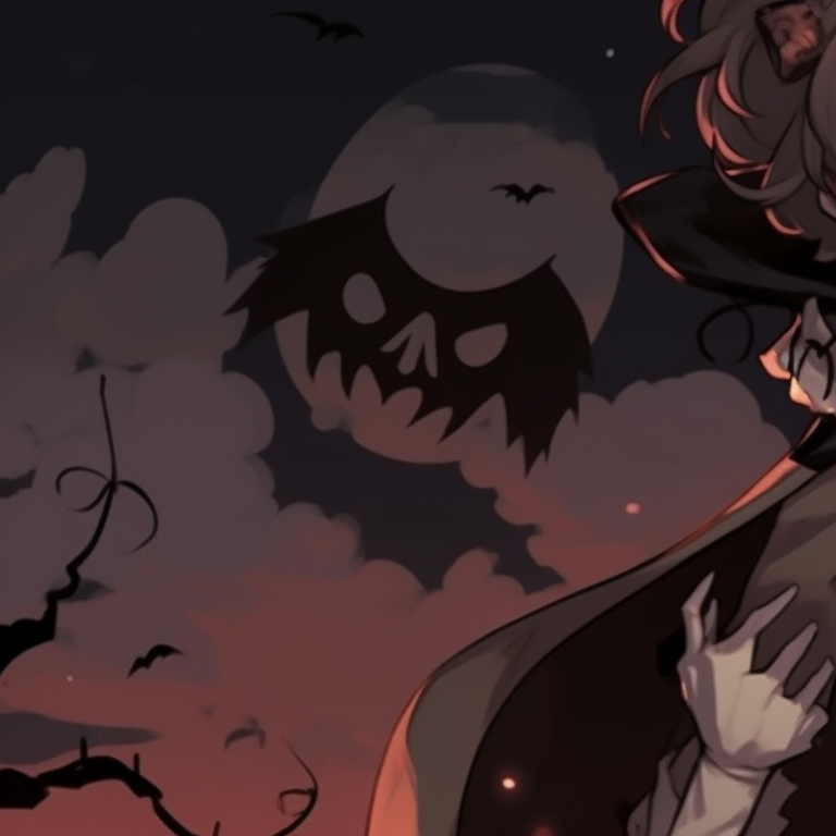 Two characters in fall-themed clothes, warm vibrant colors and sketchy style. diverse halloween matching pfp pfp for discord.