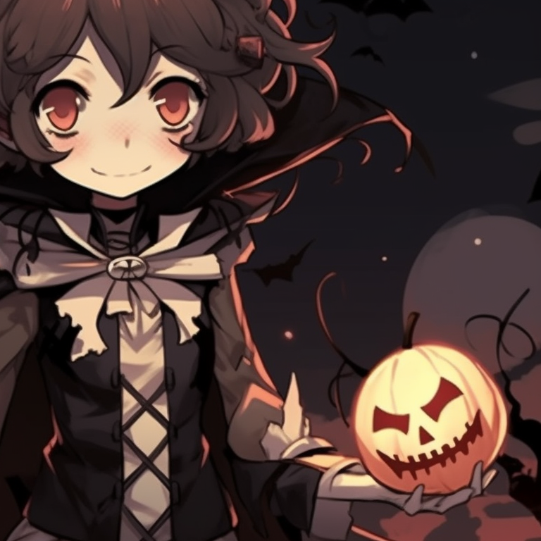 Two characters in fall-themed clothes, warm vibrant colors and sketchy style. diverse halloween matching pfp pfp for discord.