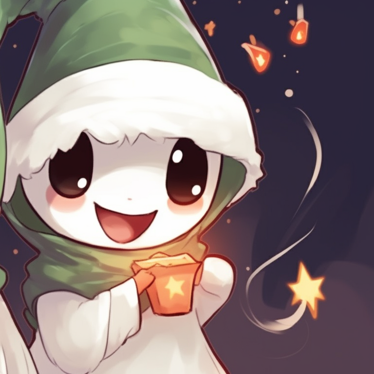 Two ghost characters under a mistletoe with blushes on their faces, surrounded by Christmas decorations. fashionable matching cute ghost christmas pfp pfp for discord.