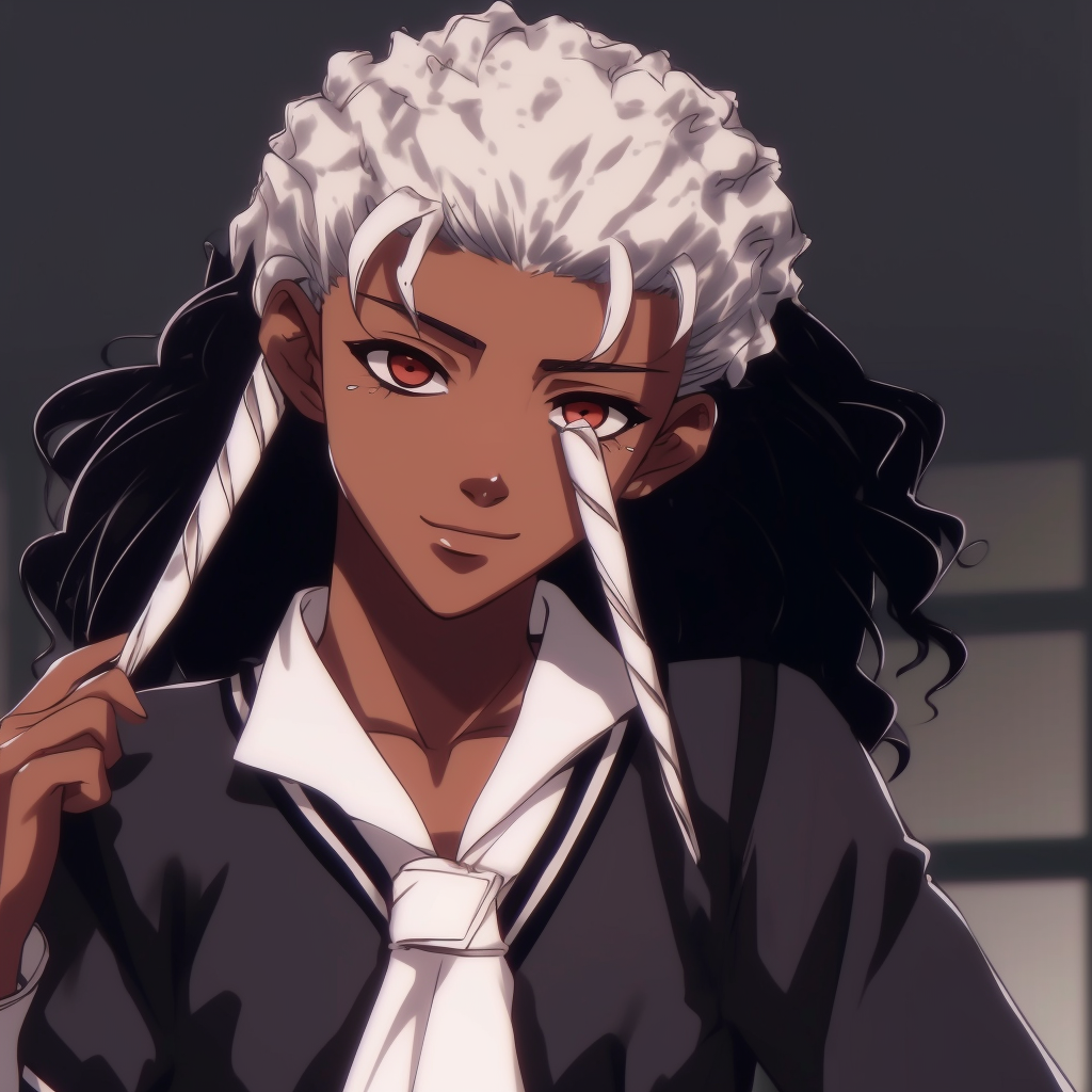 Black anime character in school uniform, traditional style and clear outlines. creative black anime girl characters pfp