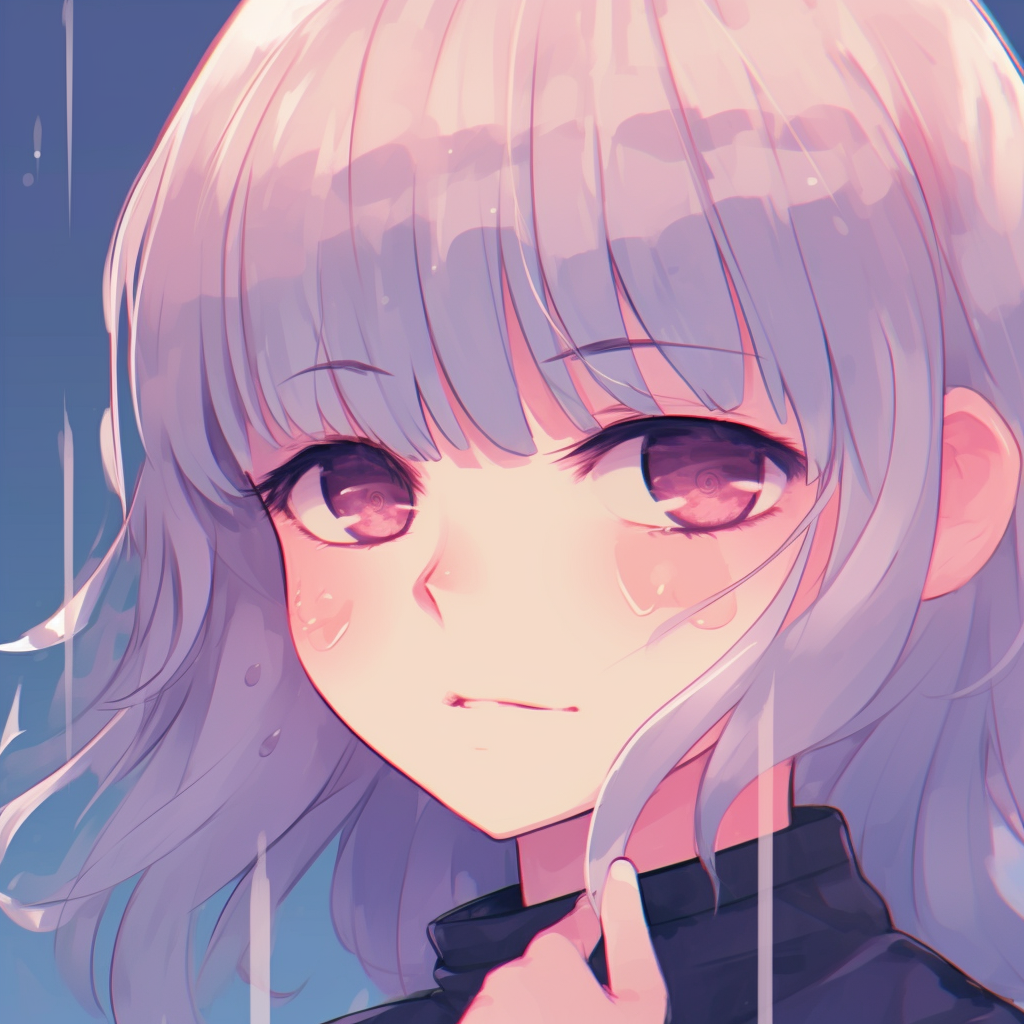 Anime character with downcast eyes, rendered in pastel colors with soft shading. anime sad aesthetic pfp