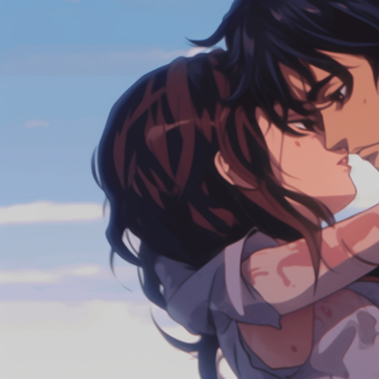 Two characters in a countryside setting, warm colors and rustic background details. heartfelt matching pfp gif pfp for discord.