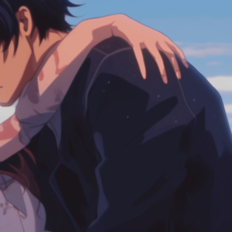 Two characters in a countryside setting, warm colors and rustic background details. heartfelt matching pfp gif pfp for discord.