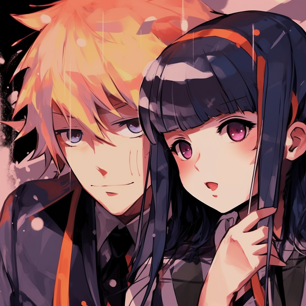 Close-up of Naruto and Hinata in matching profile pictures, detailed features and strong contrast. matching anime pfp for couplesHD, free download