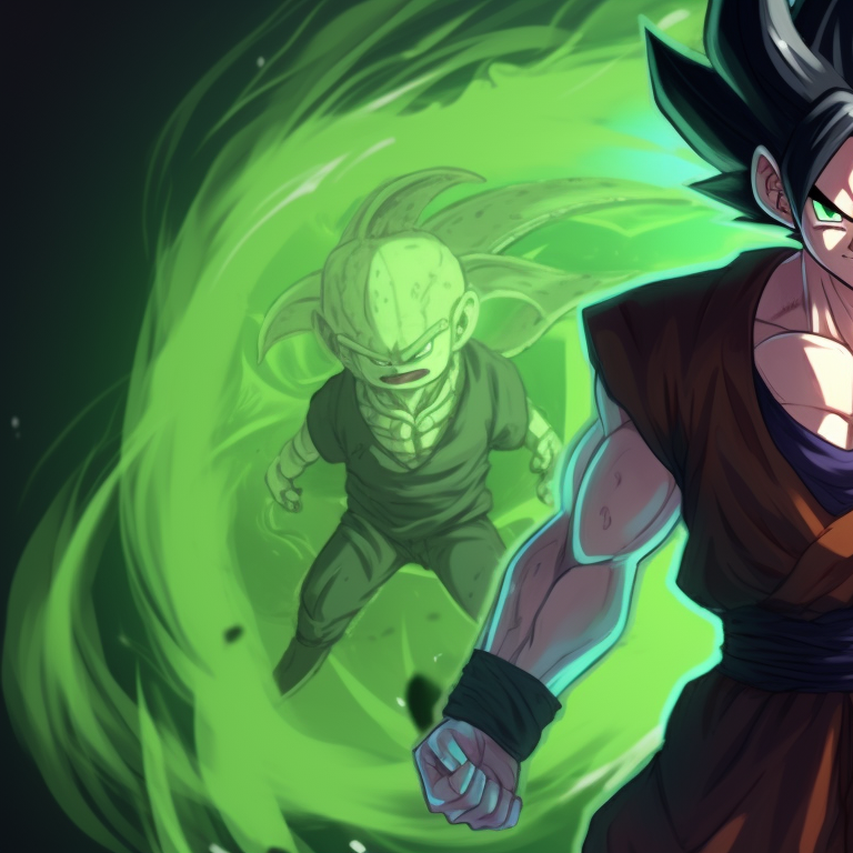 Krillin character wearing a werewolf costume in a full moon setting. dragon ball z matching pfp halloween style pfp for discord.