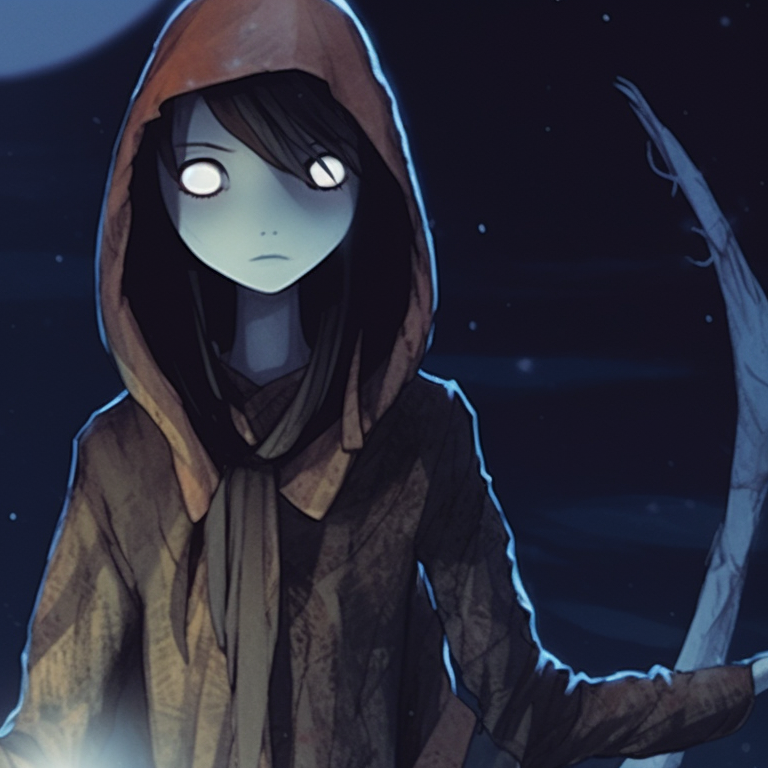 Two creepy characters exchanging gifts amid a haunting, frosted ambiance. matching scary christmas pfp supernatural creatures pfp for discord.