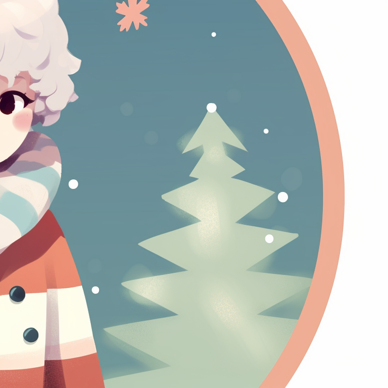 Two characters in matching holiday sweaters, pastel colors and minimalist style, gazing at each other. fun matching christmas discord server pfp pfp for discord.