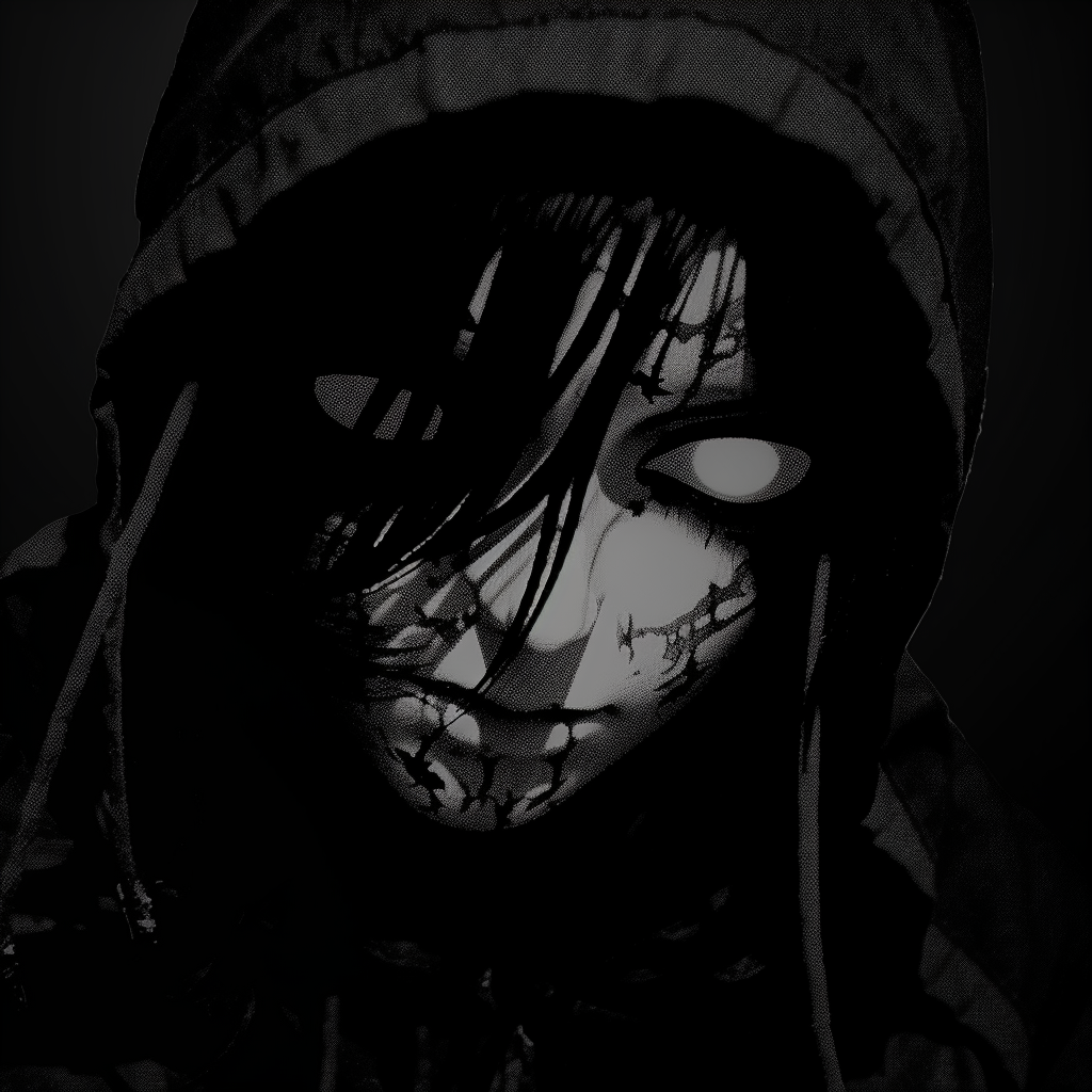 Profile of an anime character shrouded in darkness with stark white highlights, enhancing the dark aesthetic. cryptic dark aesthetic pfp pfp for discord.