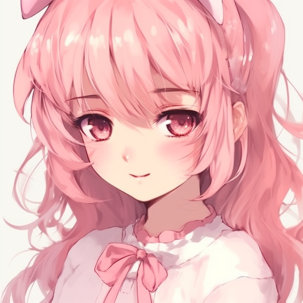 A bubbly pink-haired anime girl, illustrated with a playful wink and detailed blushes. cute pink anime girl pfp collection pfp for discord.