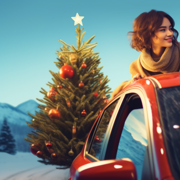 Two anime characters, expressive eyes and joyful expressions as they drive a festively decorated car amidst a flurry of snowflakes. optimized christmas car images pfp for discord.