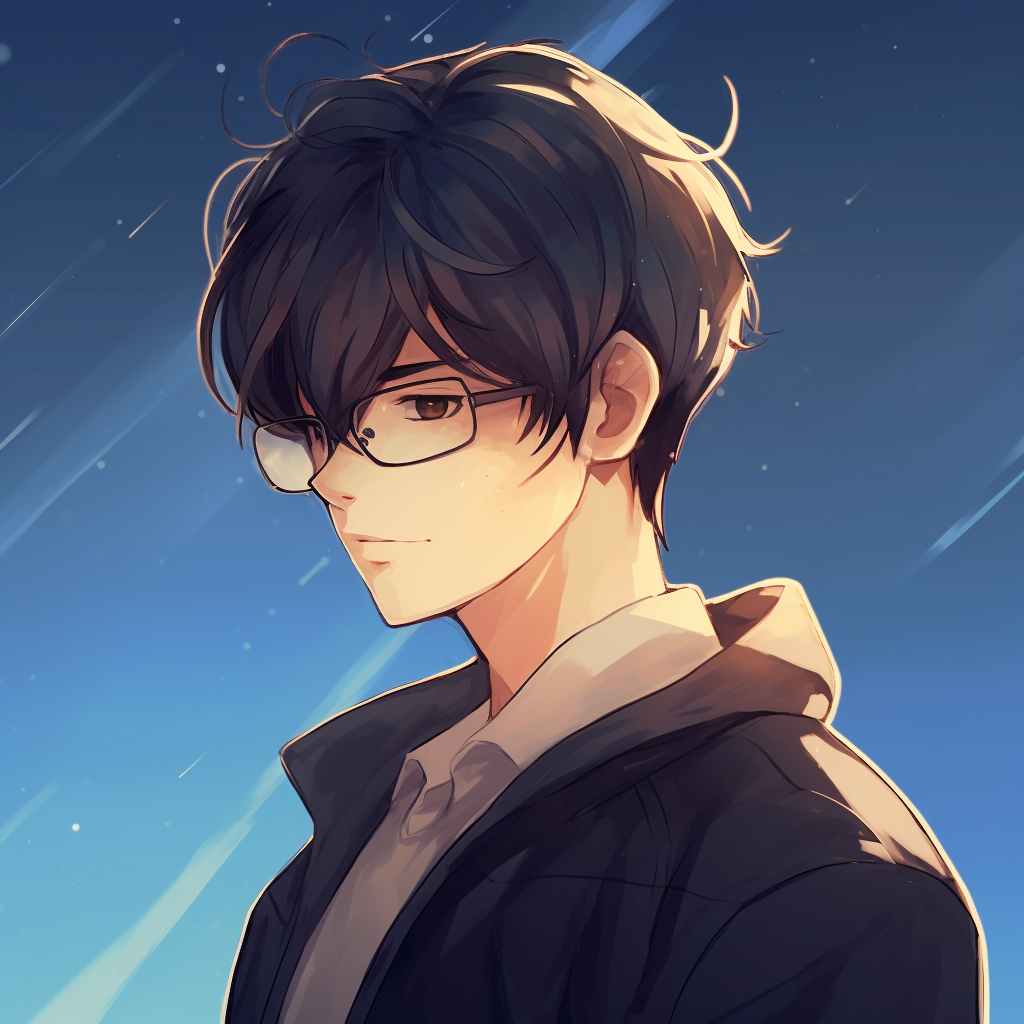 Anime character portrayed as a scientist, detailed background elements and precise lines. stylish anime male pfp pfp for discord.