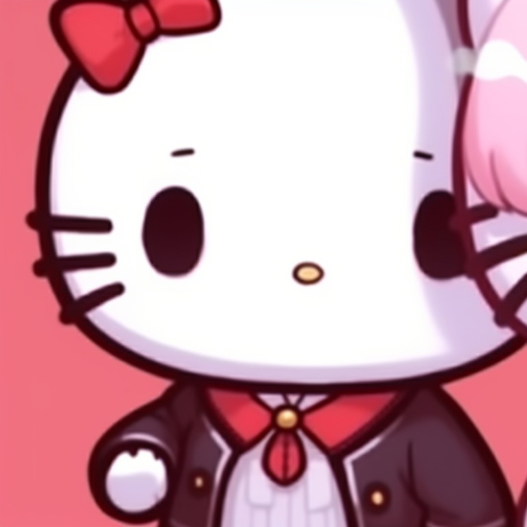 Two Hello Kitty characters beneath cherry blossom trees, drawn with the smooth lines and romantic mood. adorable matching hello kitty pfp pfp for discord.