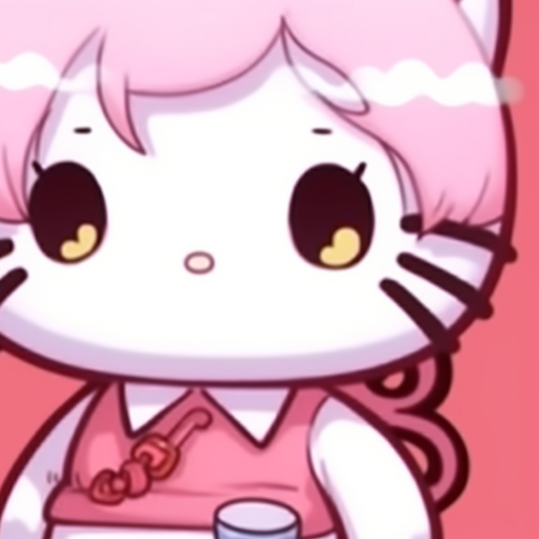 Two Hello Kitty characters beneath cherry blossom trees, drawn with the smooth lines and romantic mood. adorable matching hello kitty pfp pfp for discord.