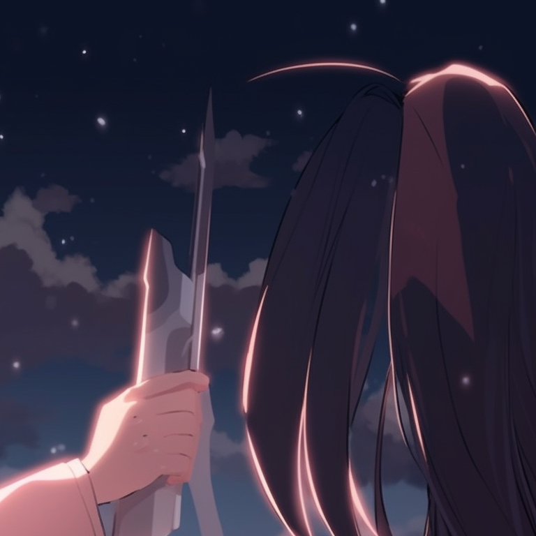 Two characters, soft color palette, gazing at each other under a starry sky. amazing matching anime pfp pfp for discord.