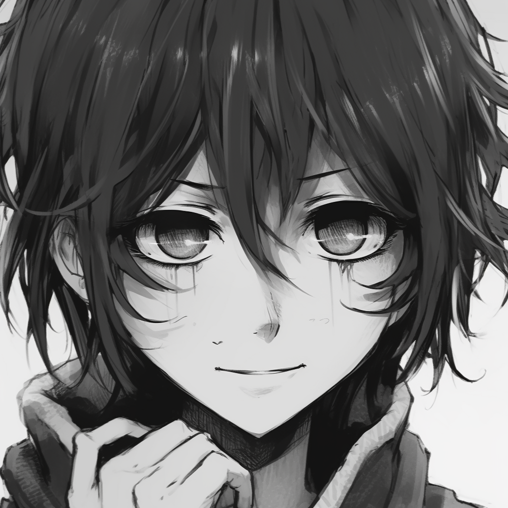 A manga character with strong dark lines, emphasizing the intense and dramatic style. black and white anime pfp manga