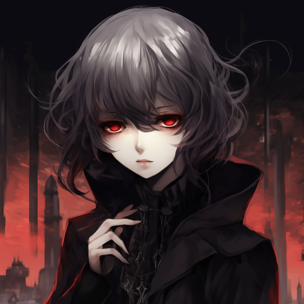 Gothic anime boy hiding behind an intricate mask, prominent theme of mystery and darkness. ultimate gothic anime boy pfp