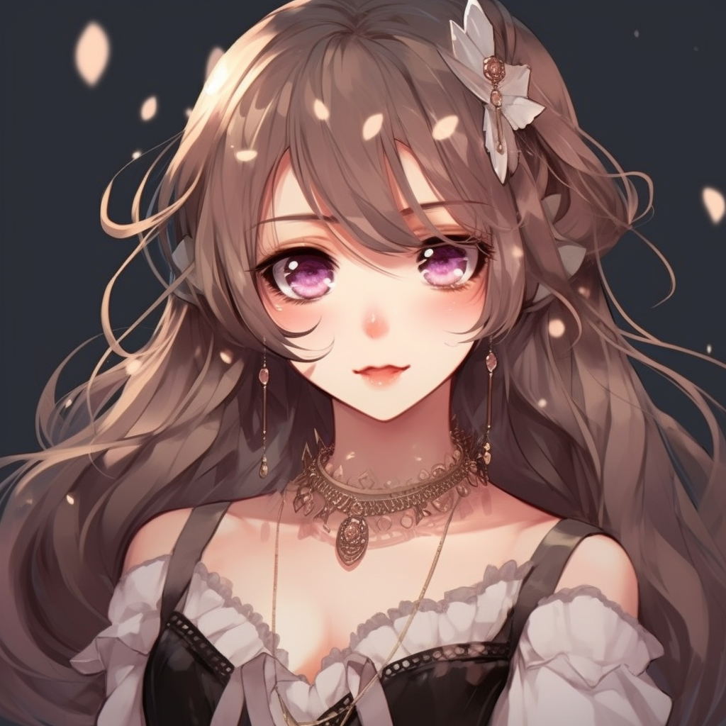 An anime girl with a classy appearance, adorned with elegant details and jeweled accessories. classy anime girl pfp pfp for discord.
