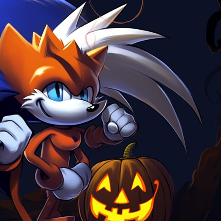 Sonic and Tails in gothic-inspired Halloween costumes, dark tones with sharper lines. sonic and tails halloween theme pfp ideas pfp for discord.