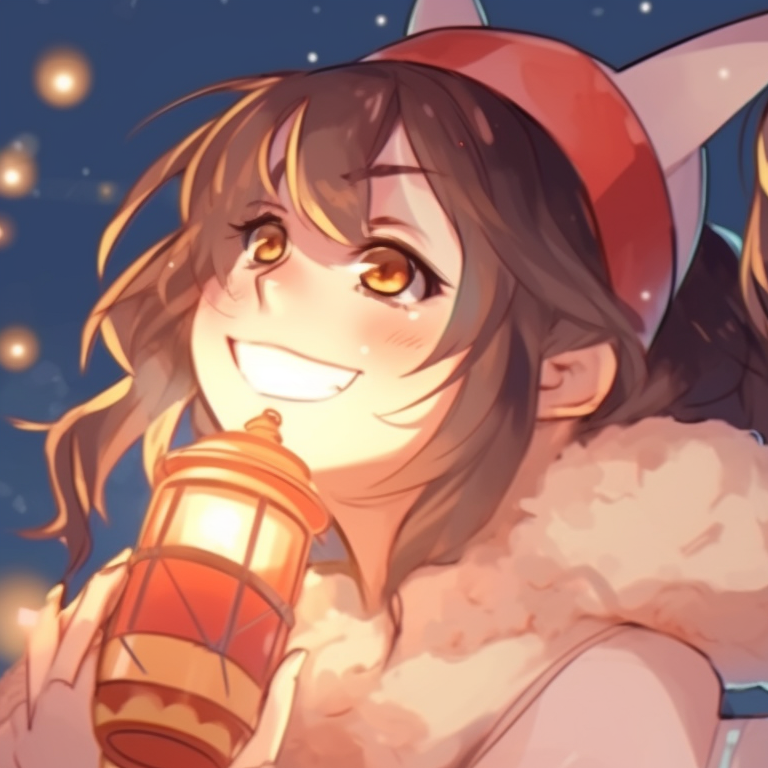 Two characters sharing a conversation, warm colors and flickering firelight, seated by a fireplace. unique matching hu tao christmas pfp pfp for discord.