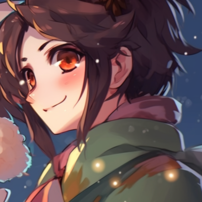 Two characters sharing a conversation, warm colors and flickering firelight, seated by a fireplace. unique matching hu tao christmas pfp pfp for discord.