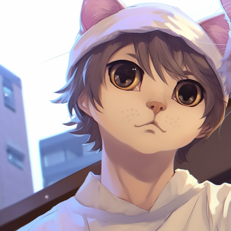 Two anime-style cat characters, gazing at the starry night sky, captivated in each other's eyes couple-themed cat matching pfp pfp for discord.