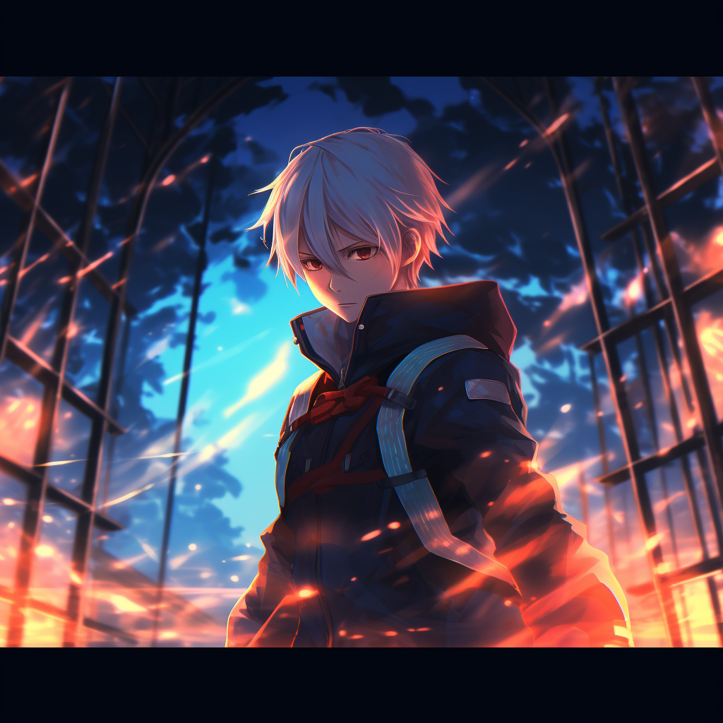 Todoroki Shoto in a firm stance, splitting fire and ice powers in HD aesthetic 4k anime pfp