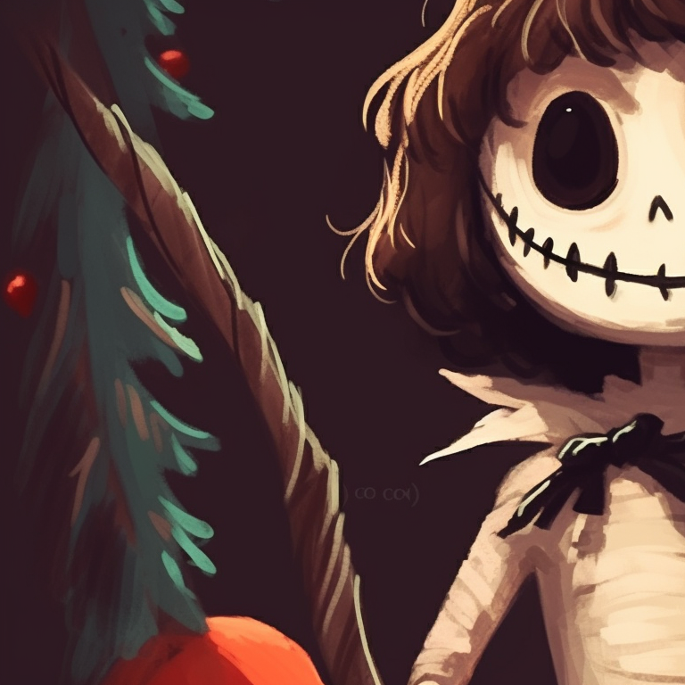 Two characters dressed as classic monsters, muted colors, amidst Christmas decorations. matching scary christmas pfp classic monster scenes pfp for discord.