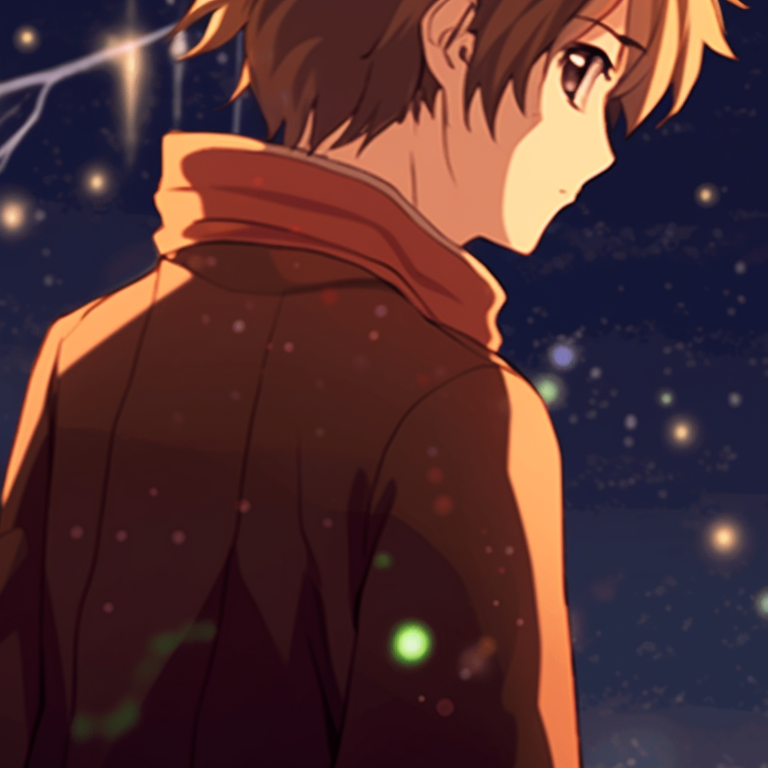 Two characters gazing at a christmas star, tranquil expressions, darker tones with a festive touch. matching cute christmas pfp gif - holiday spirit pfp for discord.