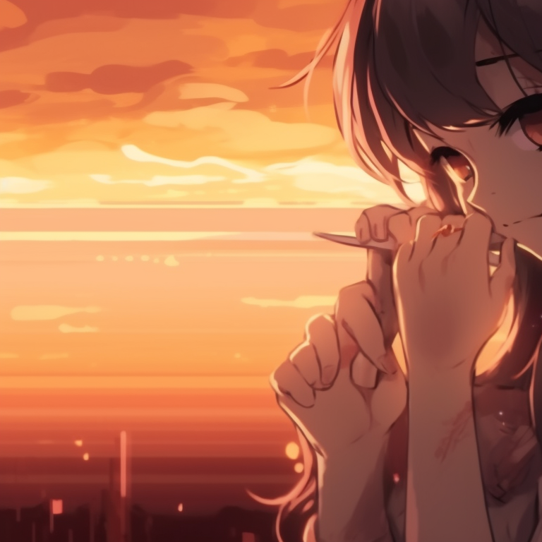 Two characters under a clear summer sky, bright and warm colors, light clothing romantic matching anime pfp pfp for discord.