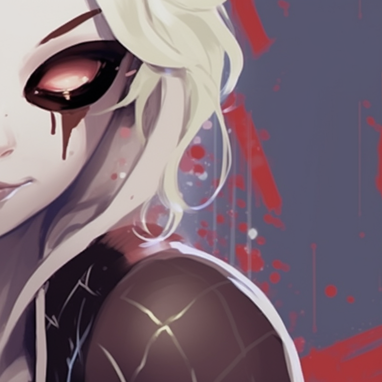 Gwen and Miles in a back-to-back stance, with high contrast and a Halloween-centric color palette. spider man gwen and miles halloween matching pfp pfp for discord.