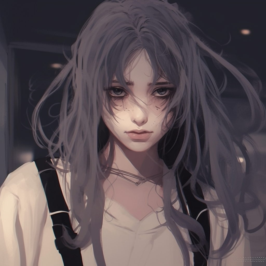 Anime girl with cat mask, grunge aesthetic with bold outlines and dark tones. girly grunge aesthetic pfp pfp for discord.