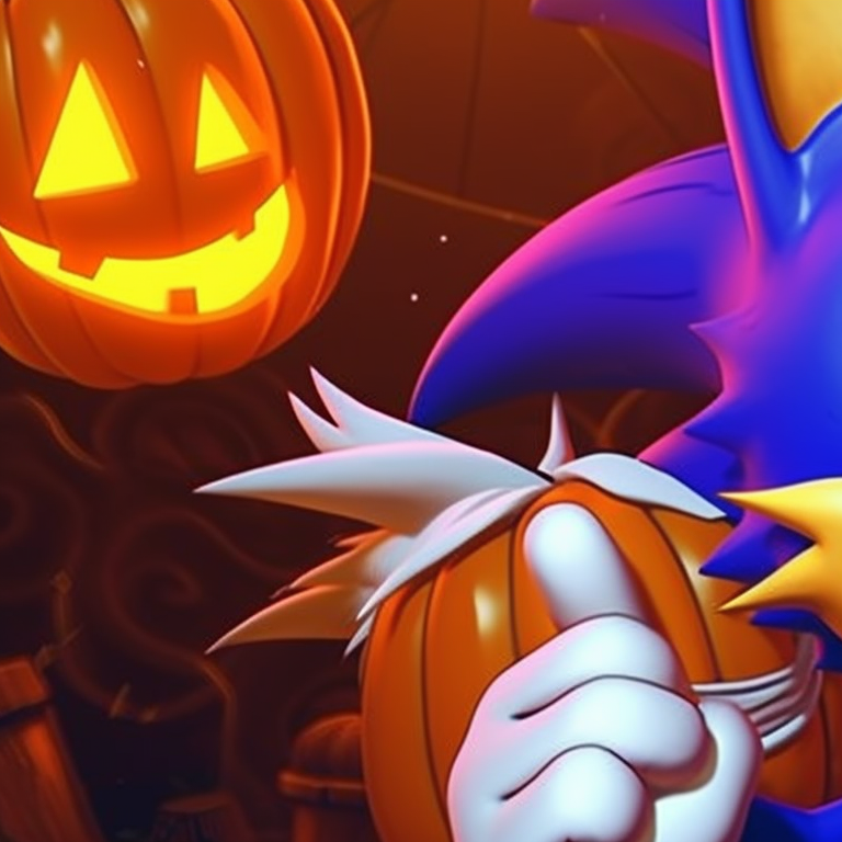 Characters adventuring through autumn leaves, warm color palette and softer lines. sonic and tails halloween theme pfp ideas pfp for discord.