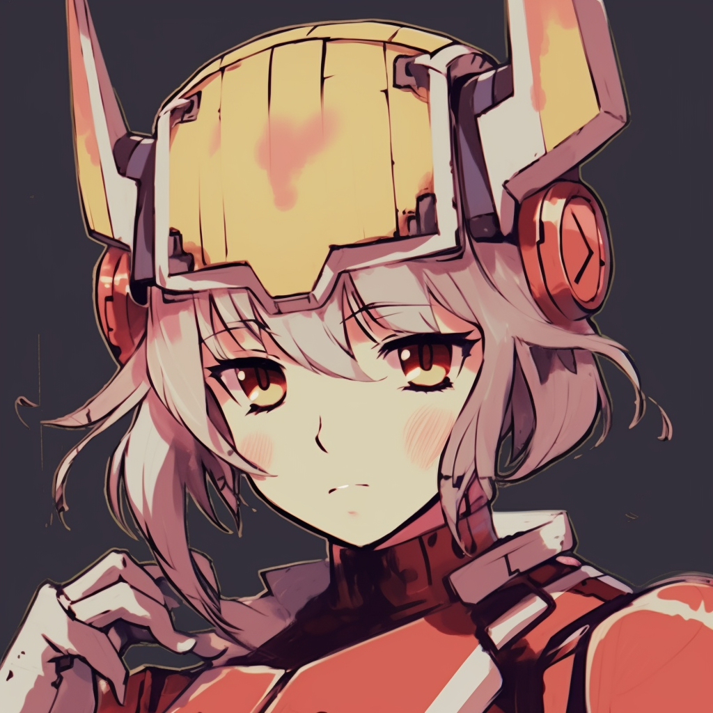 Vintage Mecha character, bold lines and primary colors anime vintage pfp