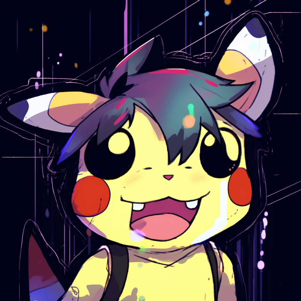 Close-up of Pikachu making a funny face, strong contrast and sharp details. funny pfp for school pfp for discord.