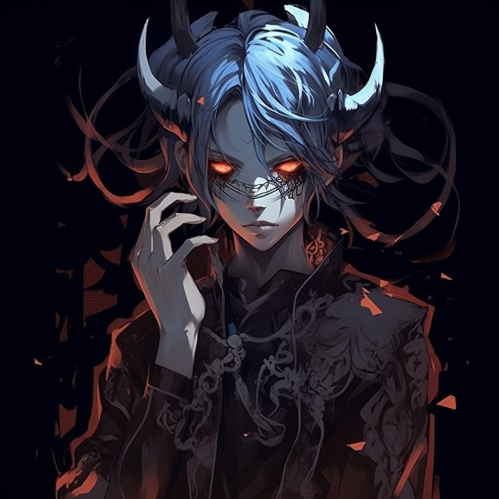 A profile picture of a character enveloped in a blood-red aura and dark silhouette, contrasts are sharply defined. aesthetic demonic anime pfp pfp for discord.
