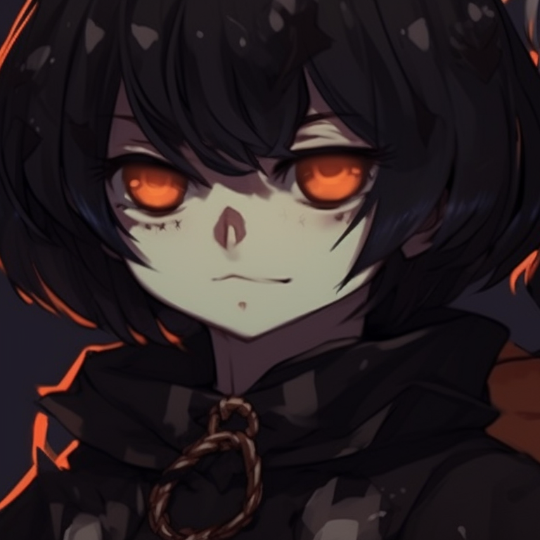 Side profiles of two characters, terrifying elements and grim colors. creepy halloween pfp matching pfp for discord.