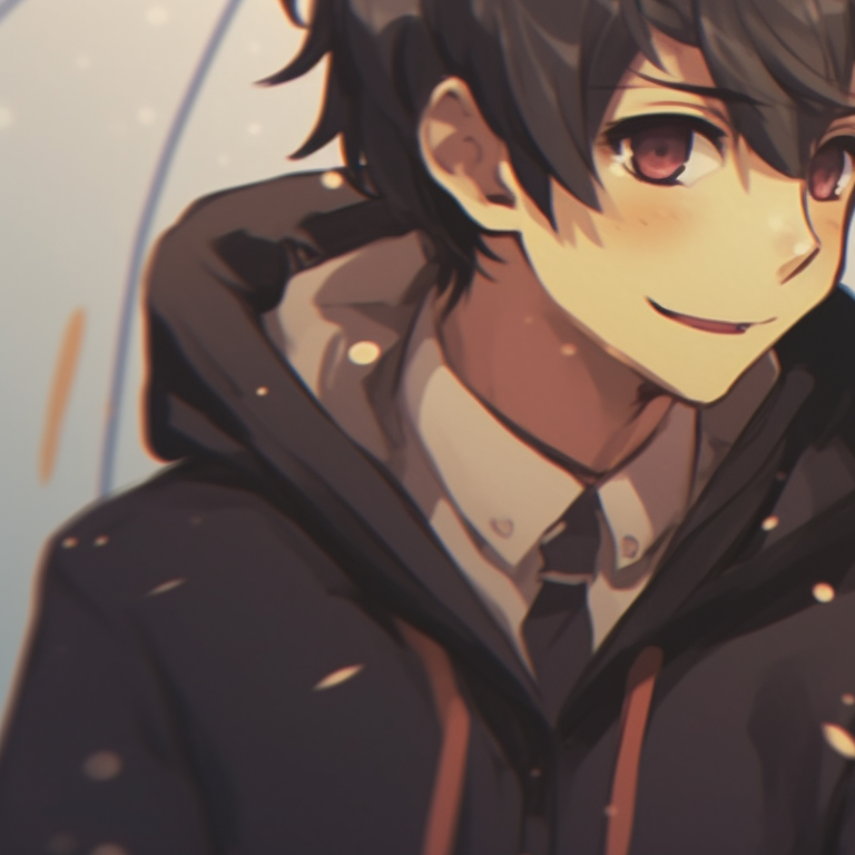 Two characters sharing an umbrella, muted colors and raindrop details cute couple matching aesthetics pfp pfp for discord.