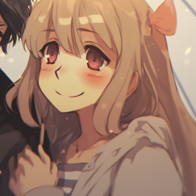 Two characters sharing an umbrella, muted colors and raindrop details cute couple matching aesthetics pfp pfp for discord.