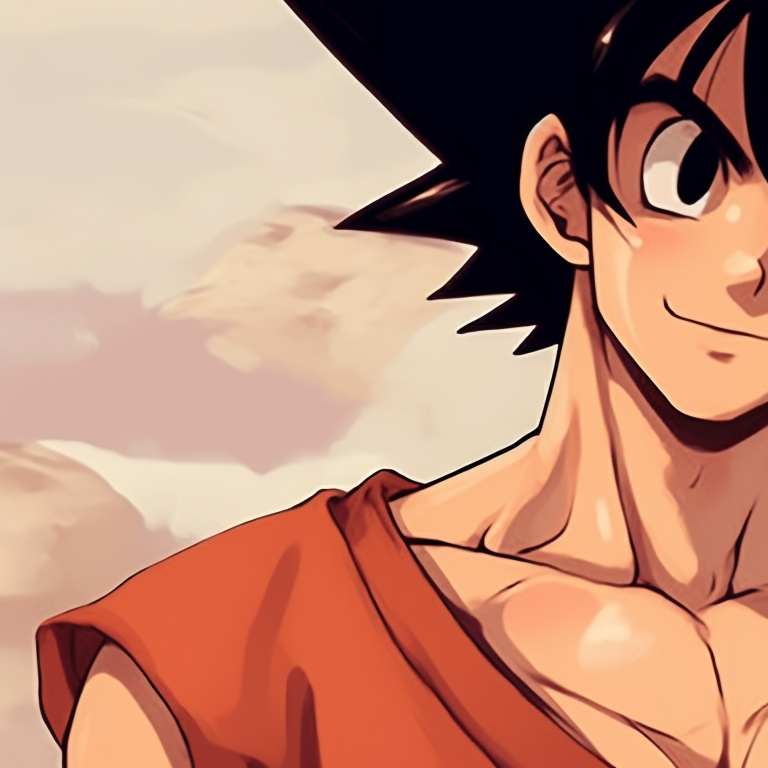 Goku and Chichi in matching martial arts attire, natural colors and clear details. goku and chichi love moments pfp for discord.