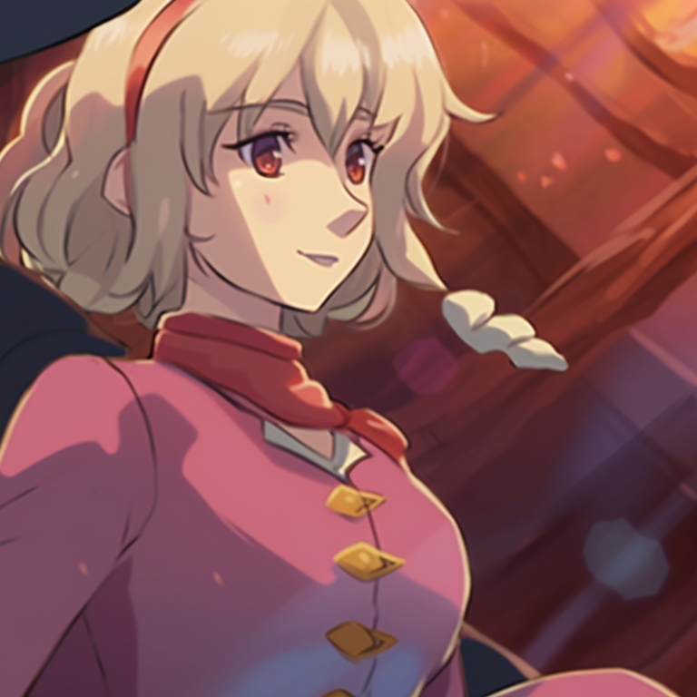 Howl and Sophie, shadows casting a spooky aura, intense expressions and vibrant color contrasts. unseen howl's moving castle halloween themed matching pfp pfp for discord.