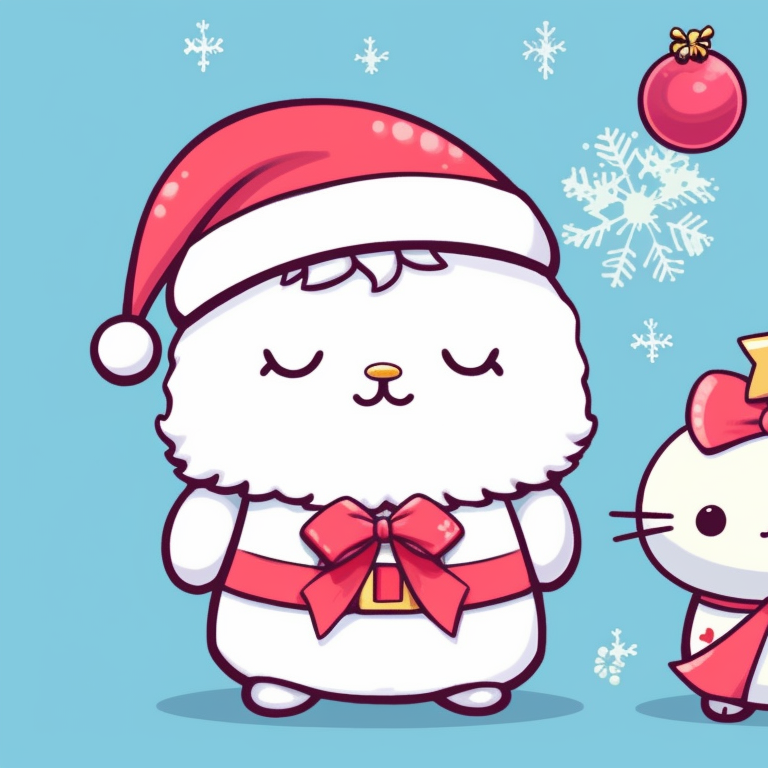 Little Twin Stars characters, dressed as an angel and a Santa, detailed sparkling background. adorable matching sanrio christmas pfp selection pfp for discord.