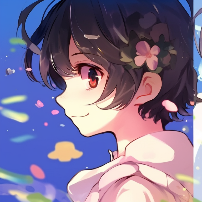 Two characters, dreamlike backdrop and flowing outfits, mirroring expressions. adorable matching profile pictures pfp for discord.