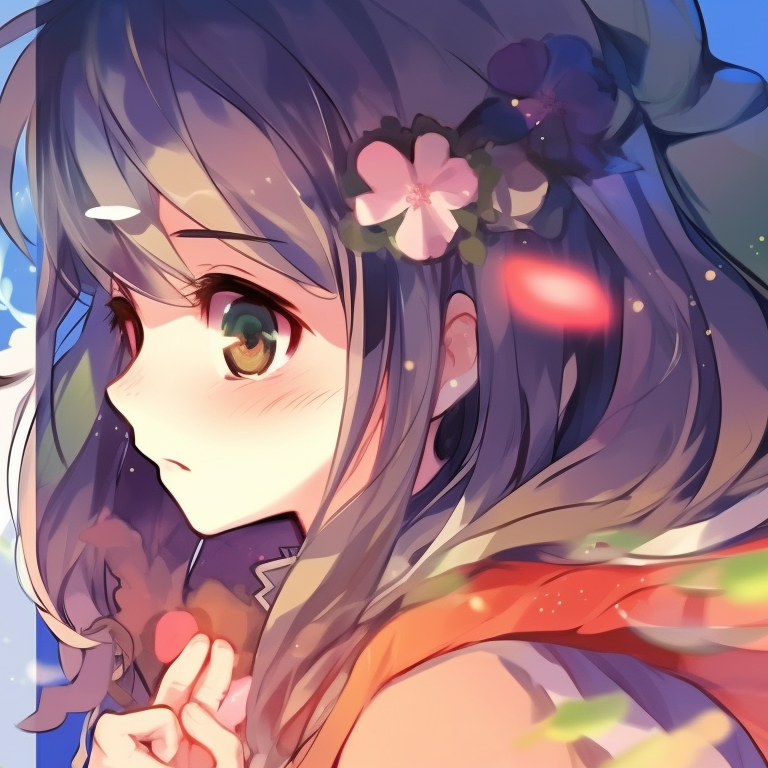 Two characters, dreamlike backdrop and flowing outfits, mirroring expressions. adorable matching profile pictures pfp for discord.