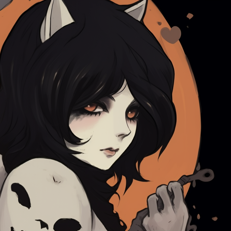 Two characters in gothic attire, intricate tattoos, and stone-cold expressions. goth pfp in a halloween-themed matching style pfp for discord.