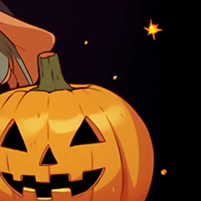Side view of two characters, midnight sky in the background, holding glowing Christmas pumpkins. cute matching christmas pumpkin pfp pfp for discord.