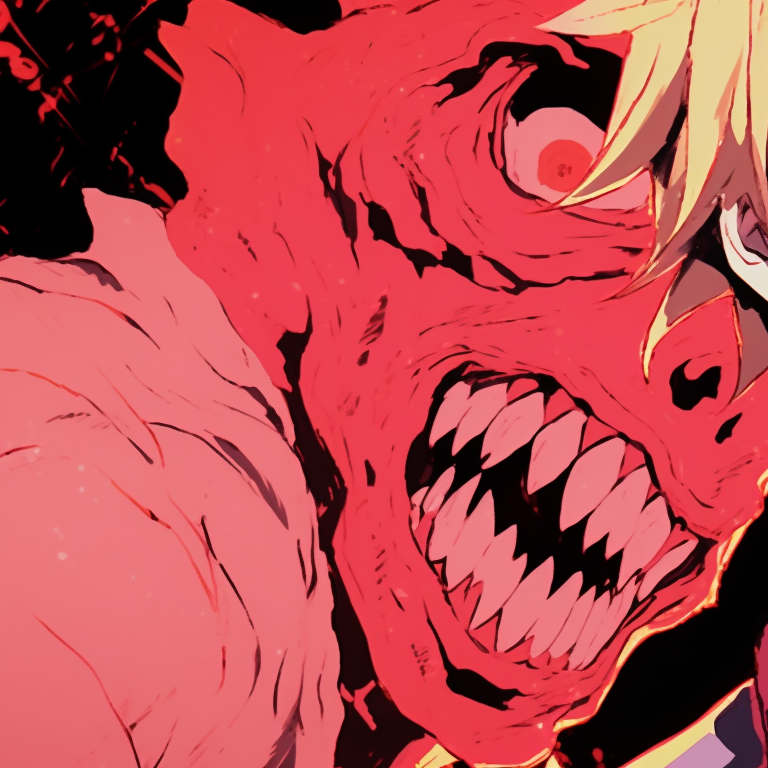 Two characters, Chainsaw man and Gun Devil, in midst of a battle, rich in dynamic lines and vivid colors. chainsaw man matching pfp tips pfp for discord.