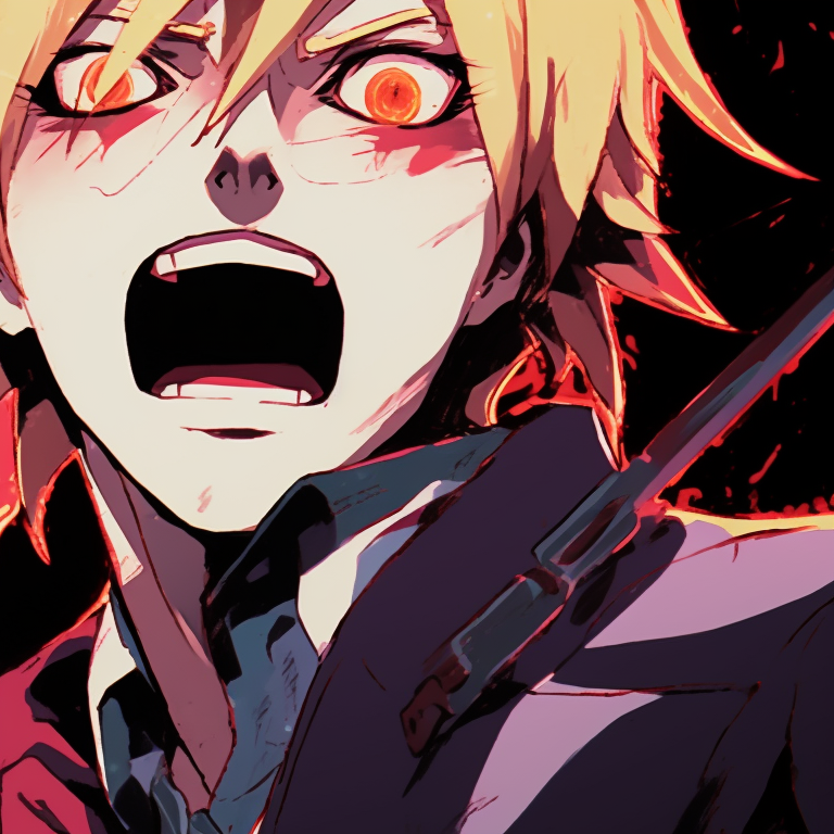 Two characters, Chainsaw man and Gun Devil, in midst of a battle, rich in dynamic lines and vivid colors. chainsaw man matching pfp tips pfp for discord.