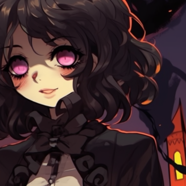 Two characters under a gloomy night sky, evoking a melancholic aura. gloomy halloween - sad matching pfps pfp for discord.