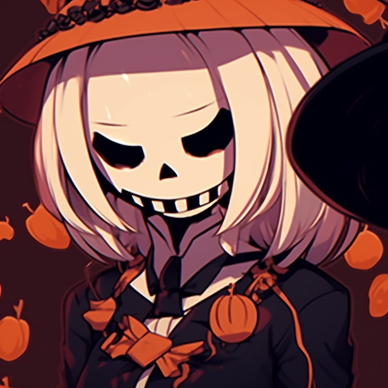 Two characters in complementary Halloween costumes with high contrast shading. matching anime pfp gif halloween theme collection pfp for discord.